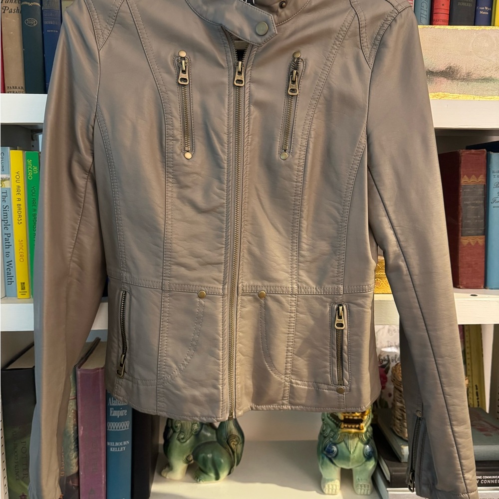 Women's Taupe Gray Leather Jacket
